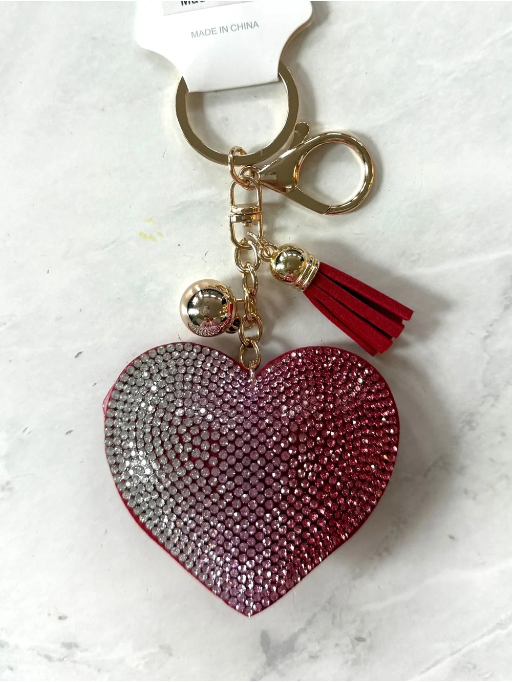 💖 NWT Bling Ombre Rhinestone Puffy Heart Keychain / Purse Bag Charm 💖